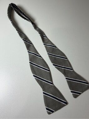 J. Crew Grey Striped Adjustible Silk Bow Tie with Navy and White Stripes Classic